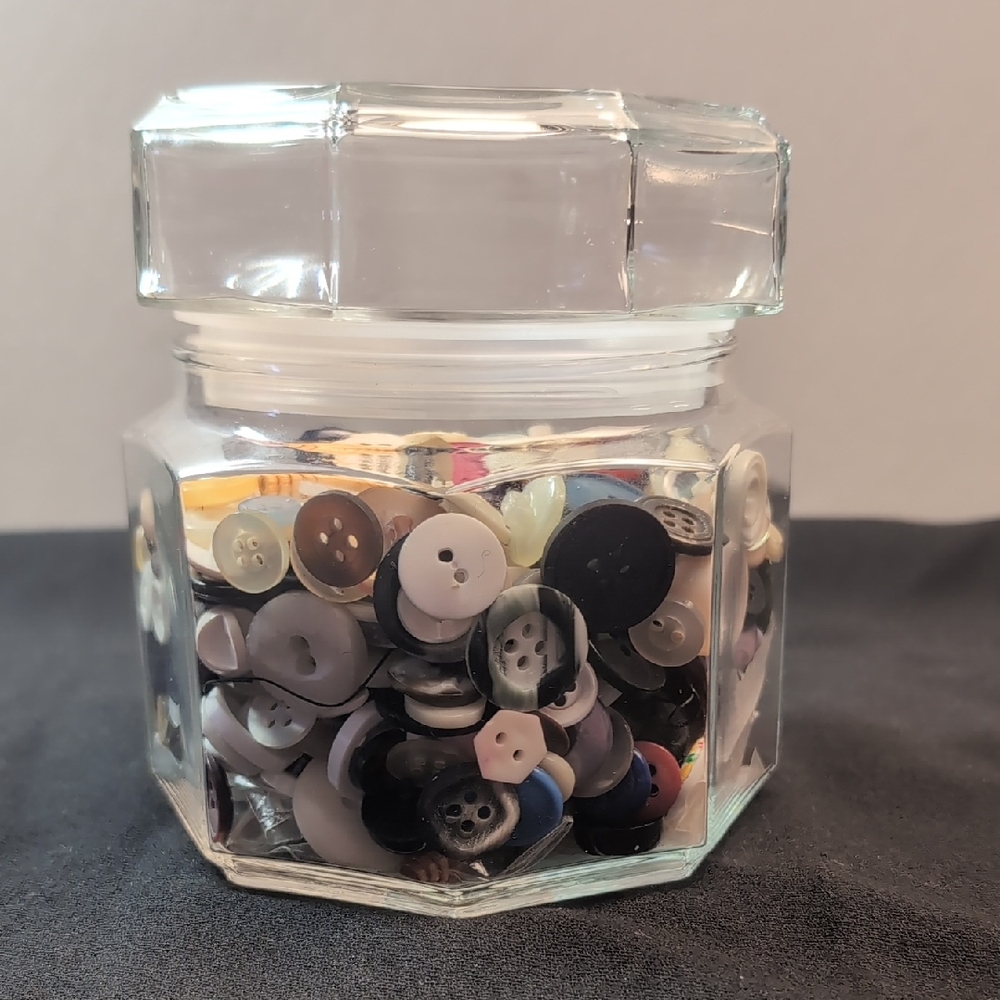 Assorted Vintage Button Lot with Glass Jar For Sewing or Crafts Lot #1